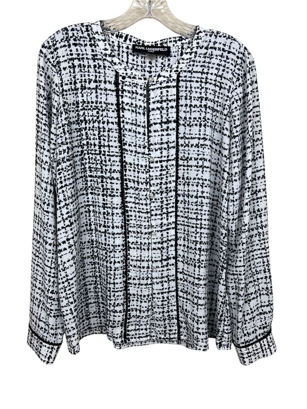 Karl Lagerfeld Paris Blouse – Women’s Large – Black & White Abstract Print Top
